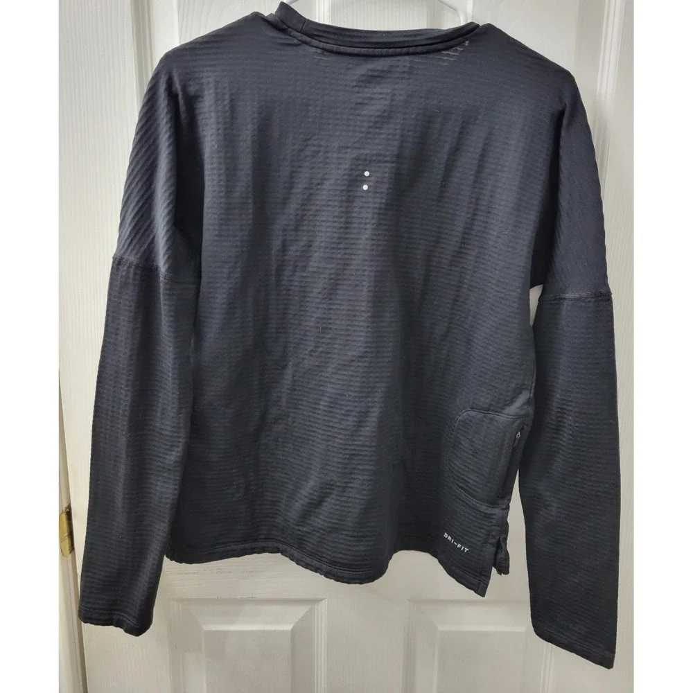 Nike Dri-Fit Running Womens Small Long Sleeve Shirt Black Thumb Holes Pocket